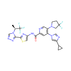 C[C@H](n1cnnc1-c1nc(NC(=O)c2cc(-n3cnc(C4CC4)c3)c(N3CCC(F)(F)C3)cn2)cs1)C(F)(F)F ZINC001772634175