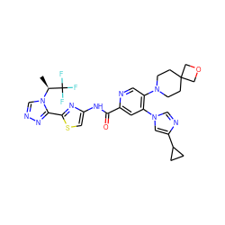 C[C@H](n1cnnc1-c1nc(NC(=O)c2cc(-n3cnc(C4CC4)c3)c(N3CCC4(CC3)COC4)cn2)cs1)C(F)(F)F ZINC001772648328