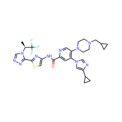 C[C@H](n1cnnc1-c1nc(NC(=O)c2cc(-n3cnc(C4CC4)c3)c(N3CCN(CC4CC4)CC3)cn2)cs1)C(F)(F)F ZINC001772635983
