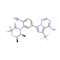 C[C@H]1[C@@H](C)OC(C)(C)C(=O)N1c1cc(-c2cc(C(F)(F)F)c3c(N)ncnn23)ccc1C#N ZINC001772655123