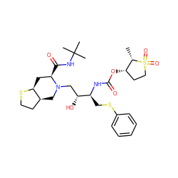 C[C@H]1[C@@H](OC(=O)N[C@@H](CSc2ccccc2)[C@H](O)CN2C[C@H]3CCS[C@H]3C[C@H]2C(=O)NC(C)(C)C)CCS1(=O)=O ZINC000014942854