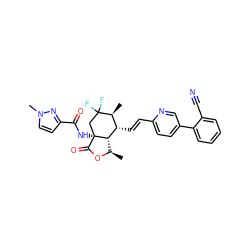 C[C@H]1[C@H](/C=C/c2ccc(-c3ccccc3C#N)cn2)[C@@H]2[C@@H](C)OC(=O)[C@@]2(NC(=O)c2ccn(C)n2)CC1(F)F ZINC001772608894