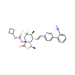 C[C@H]1[C@H](/C=C/c2ccc(-c3ccccc3C#N)cn2)[C@@H]2[C@@H](C)OC(=O)[C@]2(NC(=O)NC2CCC2)CC1(F)F ZINC001772624253