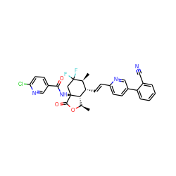 C[C@H]1[C@H](/C=C/c2ccc(-c3ccccc3C#N)cn2)[C@@H]2[C@@H](C)OC(=O)[C@]2(NC(=O)c2ccc(Cl)nc2)CC1(F)F ZINC001772590153