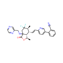 C[C@H]1[C@H](/C=C/c2ccc(-c3ccccc3C#N)cn2)[C@@H]2[C@@H](C)OC(=O)[C@]2(NCc2cnccn2)CC1(F)F ZINC001772607629