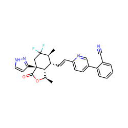 C[C@H]1[C@H](/C=C/c2ccc(-c3ccccc3C#N)cn2)[C@@H]2[C@@H](C)OC(=O)[C@]2(c2cc[nH]n2)CC1(F)F ZINC001772631109