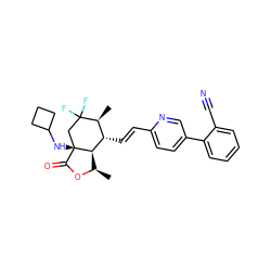 C[C@H]1[C@H](/C=C/c2ccc(-c3ccccc3C#N)cn2)[C@H]2[C@@H](C)OC(=O)[C@]2(NC2CCC2)CC1(F)F ZINC001772645919