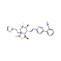 C[C@H]1[C@H](/C=C/c2ccc(-c3ccccc3C#N)cn2)[C@H]2[C@@H](C)OC(=O)[C@]2(NCc2nccs2)CC1(F)F ZINC001772619865