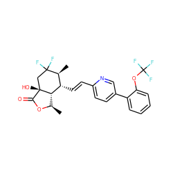 C[C@H]1[C@H](/C=C/c2ccc(-c3ccccc3OC(F)(F)F)cn2)[C@@H]2[C@@H](C)OC(=O)[C@]2(O)CC1(F)F ZINC000204918225