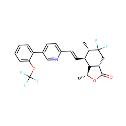 C[C@H]1[C@H](/C=C/c2ccc(-c3ccccc3OC(F)(F)F)cn2)[C@H]2[C@H](CC1(F)F)C(=O)O[C@@H]2C ZINC001772580317