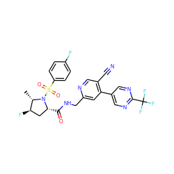 C[C@H]1[C@H](F)C[C@@H](C(=O)NCc2cc(-c3cnc(C(F)(F)F)nc3)c(C#N)cn2)N1S(=O)(=O)c1ccc(F)cc1 ZINC001772629098