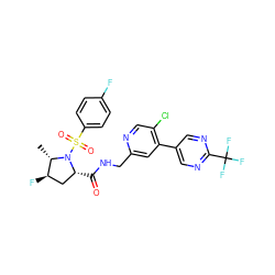 C[C@H]1[C@H](F)C[C@@H](C(=O)NCc2cc(-c3cnc(C(F)(F)F)nc3)c(Cl)cn2)N1S(=O)(=O)c1ccc(F)cc1 ZINC001772578275