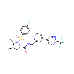 C[C@H]1[C@H](F)C[C@@H](C(=O)NCc2cc(-c3cnc(C(F)(F)F)nc3)ccn2)N1S(=O)(=O)c1ccc(F)cc1 ZINC001772657715