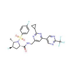 C[C@H]1[C@H](F)C[C@@H](C(=O)NCc2cc(-c3cnc(C(F)(F)F)nc3)nc(C3CC3)n2)N1S(=O)(=O)c1ccc(F)cc1 ZINC001772619287