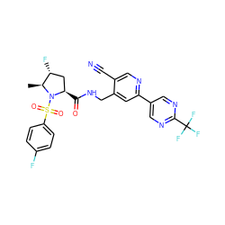 C[C@H]1[C@H](F)C[C@@H](C(=O)NCc2cc(-c3cnc(C(F)(F)F)nc3)ncc2C#N)N1S(=O)(=O)c1ccc(F)cc1 ZINC001772593405