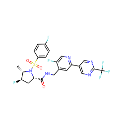 C[C@H]1[C@H](F)C[C@@H](C(=O)NCc2cc(-c3cnc(C(F)(F)F)nc3)ncc2F)N1S(=O)(=O)c1ccc(F)cc1 ZINC001772571981