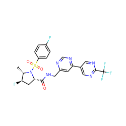 C[C@H]1[C@H](F)C[C@@H](C(=O)NCc2cc(-c3cnc(C(F)(F)F)nc3)ncn2)N1S(=O)(=O)c1ccc(F)cc1 ZINC001772614211