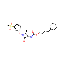 C[C@H]1[C@H](NC(=O)OCCCCC2CCCCC2)C(=O)N1Oc1cccc(S(C)(=O)=O)c1 ZINC001772613183