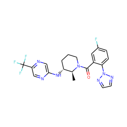 C[C@H]1[C@H](Nc2cnc(C(F)(F)F)cn2)CCCN1C(=O)c1cc(F)ccc1-n1nccn1 ZINC000218545993