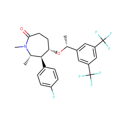 C[C@H]1[C@H](c2ccc(F)cc2)[C@@H](O[C@H](C)c2cc(C(F)(F)F)cc(C(F)(F)F)c2)CCC(=O)N1C ZINC000036126688