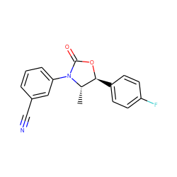 C[C@H]1[C@H](c2ccc(F)cc2)OC(=O)N1c1cccc(C#N)c1 ZINC001772657645