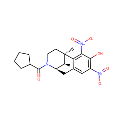 C[C@H]1[C@H]2Cc3cc([N+](=O)[O-])c(O)c([N+](=O)[O-])c3[C@]1(C)CCN2C(=O)C1CCCC1 ZINC000201104946