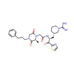 C[C@H]1C(=O)N(CCCc2ccccc2)CC(=O)N1CC(=O)N[C@@H](C[C@@H]1CCCN(C(=N)N)C1)C(=O)c1nccs1 ZINC000026568653