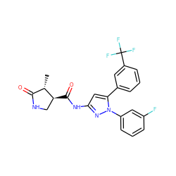 C[C@H]1C(=O)NC[C@@H]1C(=O)Nc1cc(-c2cccc(C(F)(F)F)c2)n(-c2cccc(F)c2)n1 ZINC000169707148