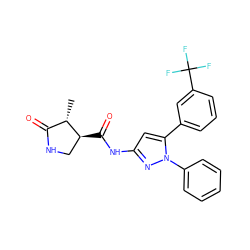 C[C@H]1C(=O)NC[C@@H]1C(=O)Nc1cc(-c2cccc(C(F)(F)F)c2)n(-c2ccccc2)n1 ZINC000169707146