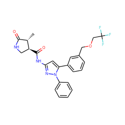 C[C@H]1C(=O)NC[C@@H]1C(=O)Nc1cc(-c2cccc(COCC(F)(F)F)c2)n(-c2ccccc2)n1 ZINC000169707442