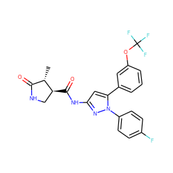 C[C@H]1C(=O)NC[C@@H]1C(=O)Nc1cc(-c2cccc(OC(F)(F)F)c2)n(-c2ccc(F)cc2)n1 ZINC000143690274