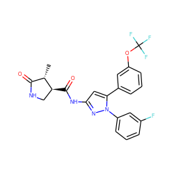 C[C@H]1C(=O)NC[C@@H]1C(=O)Nc1cc(-c2cccc(OC(F)(F)F)c2)n(-c2cccc(F)c2)n1 ZINC000143744203