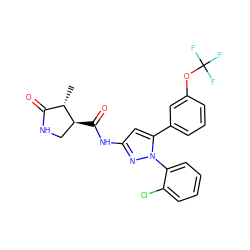 C[C@H]1C(=O)NC[C@@H]1C(=O)Nc1cc(-c2cccc(OC(F)(F)F)c2)n(-c2ccccc2Cl)n1 ZINC000169707133