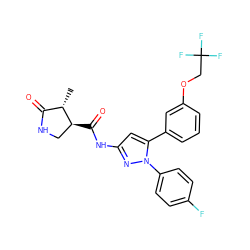 C[C@H]1C(=O)NC[C@@H]1C(=O)Nc1cc(-c2cccc(OCC(F)(F)F)c2)n(-c2ccc(F)cc2)n1 ZINC000169707151