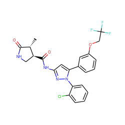 C[C@H]1C(=O)NC[C@@H]1C(=O)Nc1cc(-c2cccc(OCC(F)(F)F)c2)n(-c2ccccc2Cl)n1 ZINC000169707154