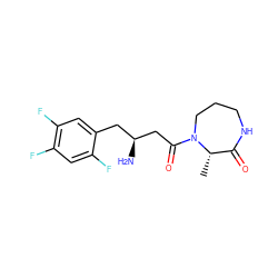 C[C@H]1C(=O)NCCCN1C(=O)C[C@@H](N)Cc1cc(F)c(F)cc1F ZINC000014953093