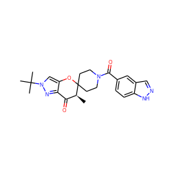 C[C@H]1C(=O)c2nn(C(C)(C)C)cc2OC12CCN(C(=O)c1ccc3[nH]ncc3c1)CC2 ZINC000299820736