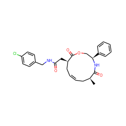 C[C@H]1C/C=C\C[C@@H](CC(=O)NCc2ccc(Cl)cc2)C(=O)OC[C@@H](c2ccccc2)NC1=O ZINC000095576609