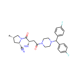 C[C@H]1C[C@@H](C#N)N(C(=O)[C@@H](N)CC(=O)N2CCN(C(c3ccc(F)cc3)c3ccc(F)cc3)CC2)C1 ZINC000653848337