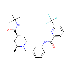 C[C@H]1C[C@@H](C(=O)NC(C)(C)C)CCN1Cc1cccc(NC(=O)c2cccc(C(F)(F)F)n2)c1 ZINC001772641460