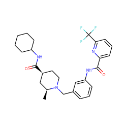 C[C@H]1C[C@@H](C(=O)NC2CCCCC2)CCN1Cc1cccc(NC(=O)c2cccc(C(F)(F)F)n2)c1 ZINC001772608653