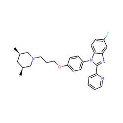 C[C@H]1C[C@@H](C)CN(CCCOc2ccc(-n3c(-c4ccccn4)nc4cc(F)ccc43)cc2)C1 ZINC000040429532