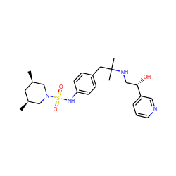 C[C@H]1C[C@@H](C)CN(S(=O)(=O)Nc2ccc(CC(C)(C)NC[C@H](O)c3cccnc3)cc2)C1 ZINC000026959222