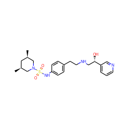 C[C@H]1C[C@@H](C)CN(S(=O)(=O)Nc2ccc(CCNC[C@H](O)c3cccnc3)cc2)C1 ZINC000026962789