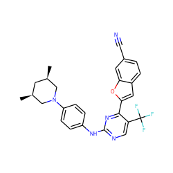 C[C@H]1C[C@@H](C)CN(c2ccc(Nc3ncc(C(F)(F)F)c(-c4cc5ccc(C#N)cc5o4)n3)cc2)C1 ZINC001772620905