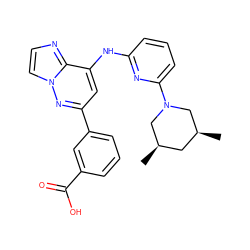 C[C@H]1C[C@@H](C)CN(c2cccc(Nc3cc(-c4cccc(C(=O)O)c4)nn4ccnc34)n2)C1 ZINC000207331710