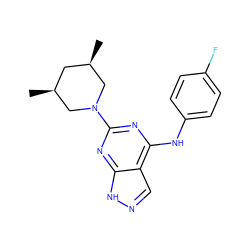 C[C@H]1C[C@@H](C)CN(c2nc(Nc3ccc(F)cc3)c3cn[nH]c3n2)C1 ZINC000096928449