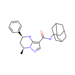 C[C@H]1C[C@@H](c2ccccc2)Nc2c(C(=O)NC34CC5CC(CC(C5)C3)C4)cnn21 ZINC000064573371