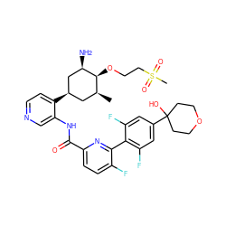 C[C@H]1C[C@@H](c2ccncc2NC(=O)c2ccc(F)c(-c3c(F)cc(C4(O)CCOCC4)cc3F)n2)C[C@@H](N)[C@H]1OCCS(C)(=O)=O ZINC000261098395