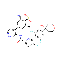 C[C@H]1C[C@@H](c2ccncc2NC(=O)c2ccc(F)c(-c3c(F)cc(C4(O)CCOCC4)cc3F)n2)C[C@@H](N)[C@H]1S(C)(=O)=O ZINC000261116432